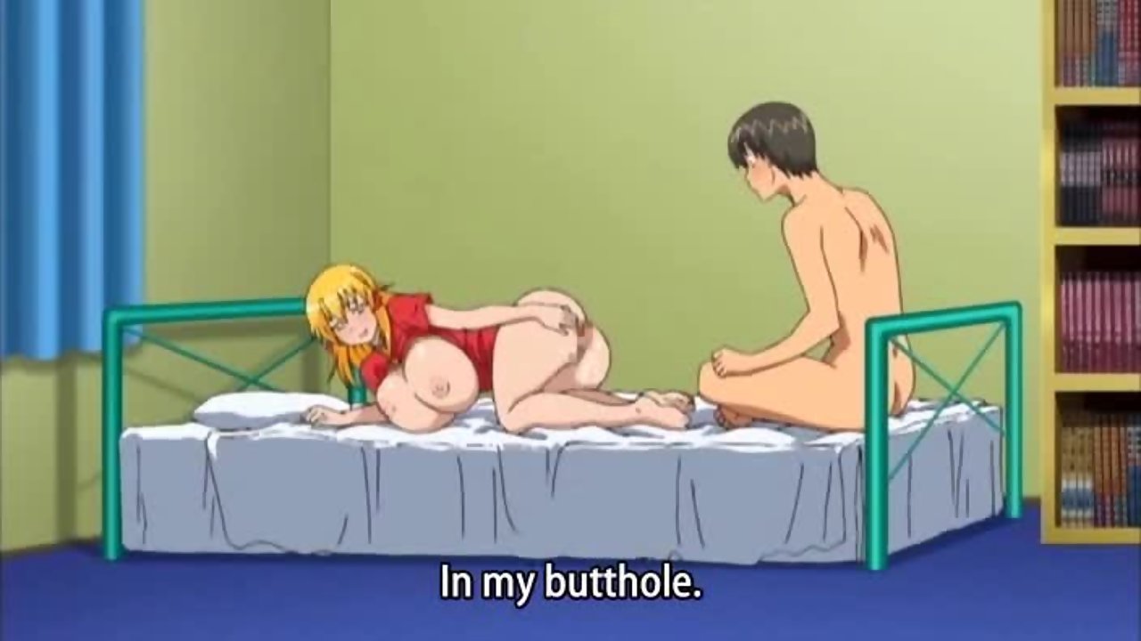 Busty anime blonde is on her knees ready for some doggy style sex