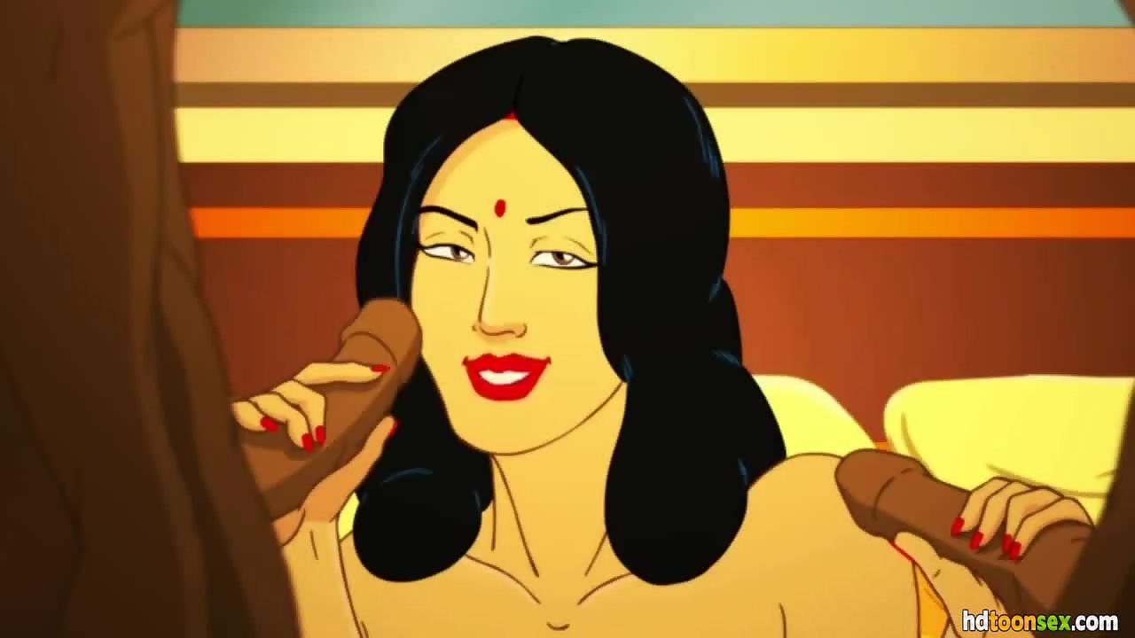 Busty mature cartoon indian woman sucks the dick of two young guys