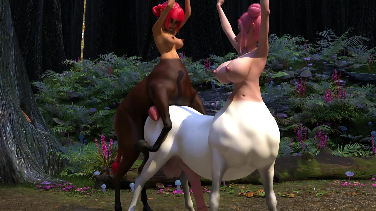 Futanari centaurs fuck each other in the forest