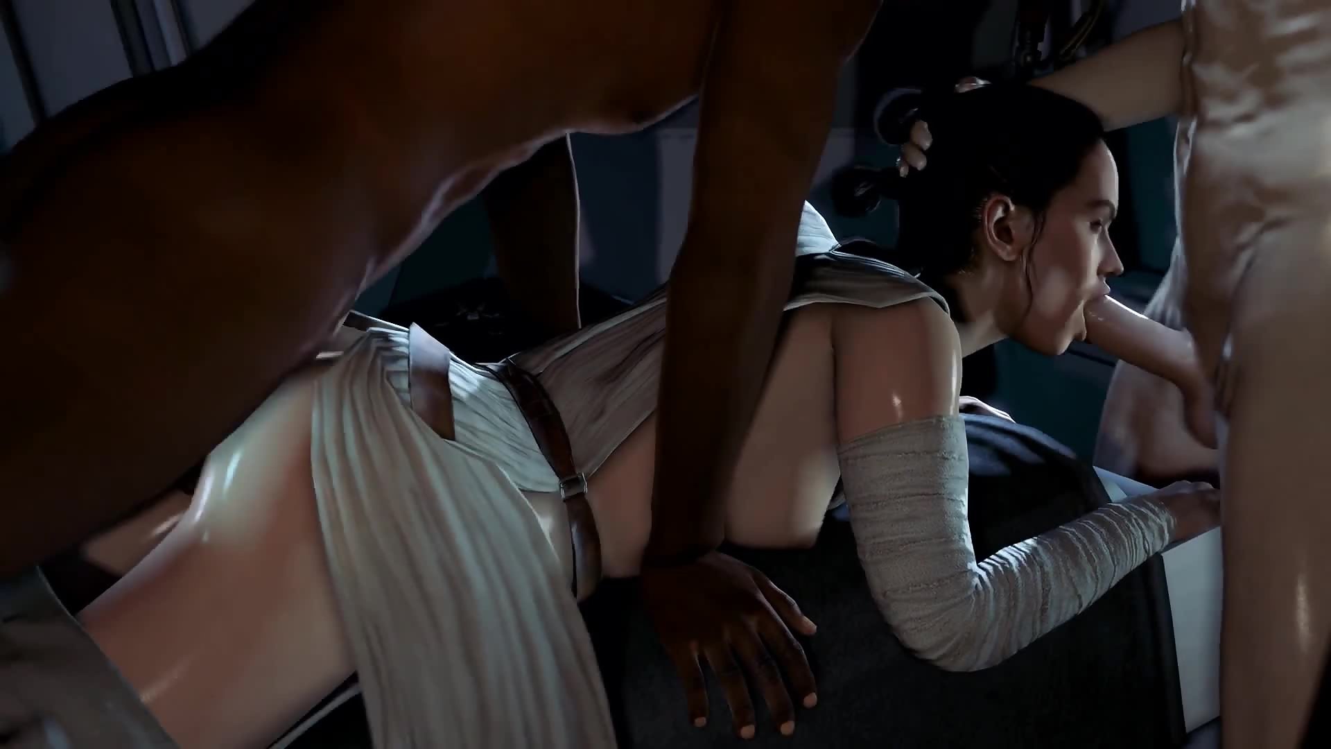 Star Whores - The Slut Awakens - Rey gets threesome rough anal fuck with stormtroopers