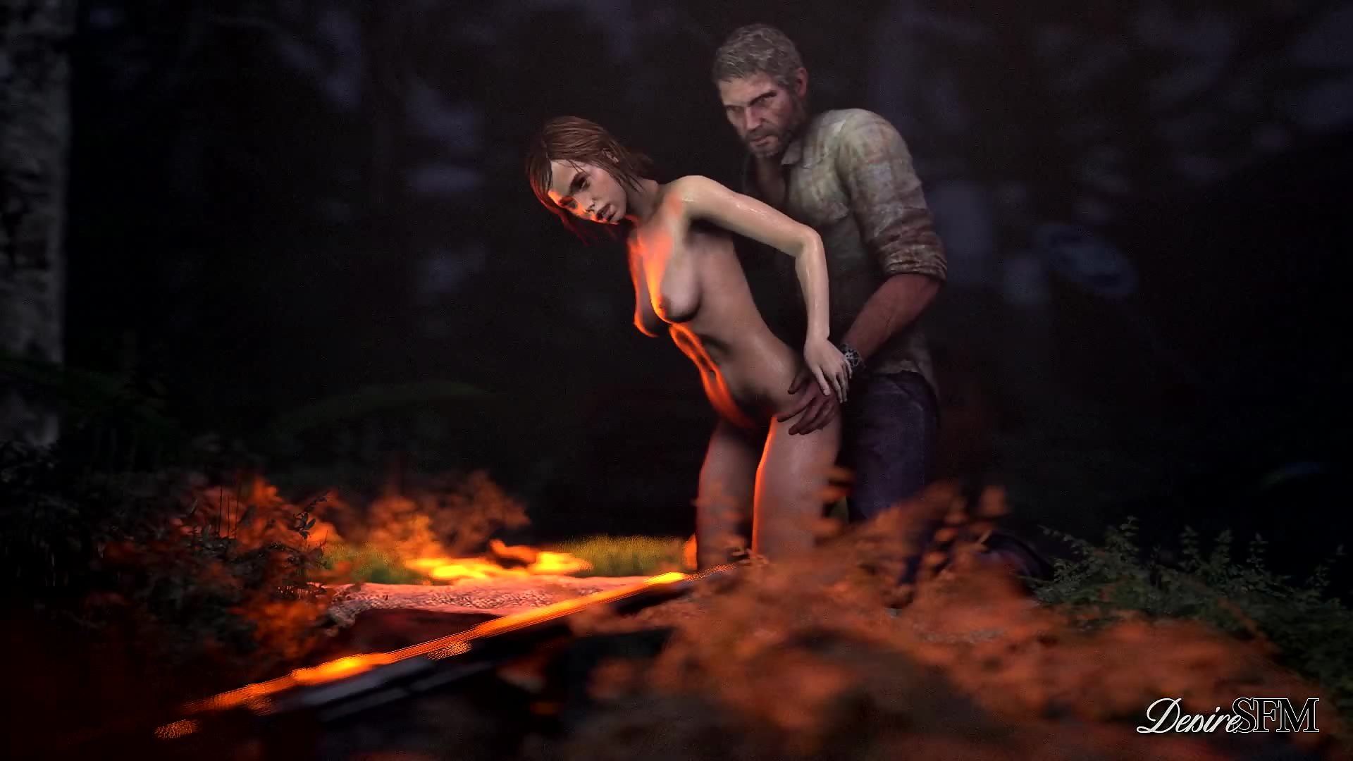 The Lie We Live - Ellie rides Joel's cock next to a camp fire