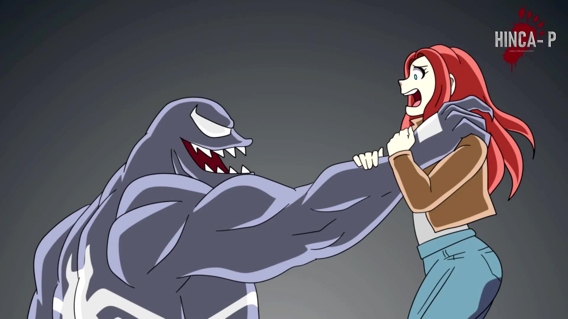 Venom face fucks Mary Jane and puts a huge load of cum down her throat