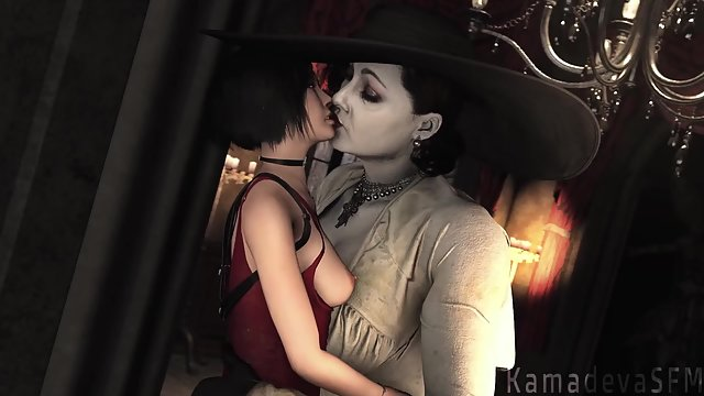 Resident Evil Second Maiden - Lady Dimitrescu licks Ada Wong's wet pussy